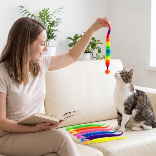 LLOUSSAK 7Pcs Colorful Bouncy Balls for Cats Cat Worm Toy Bouncy Cat Toys