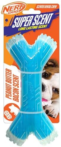 Nerf Dog 8in TPR/PP Scented Peanut Butter/Bacon SuperScent Stick Solid Core -Clear/Light Blue