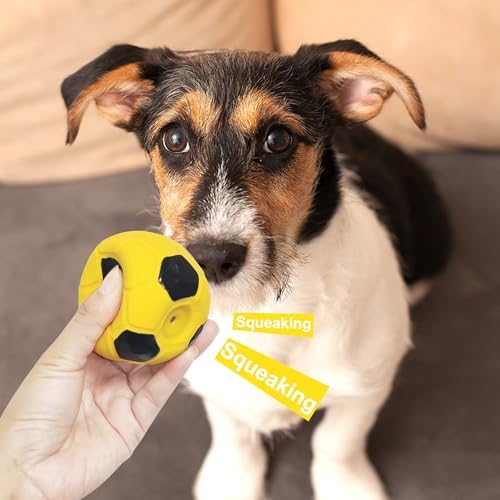 2.6'' Latex Squeaky Dog Soccer Ball Toys - Football for Small to Large Dogs, Vibrant Colors - 6 Pcs/Set