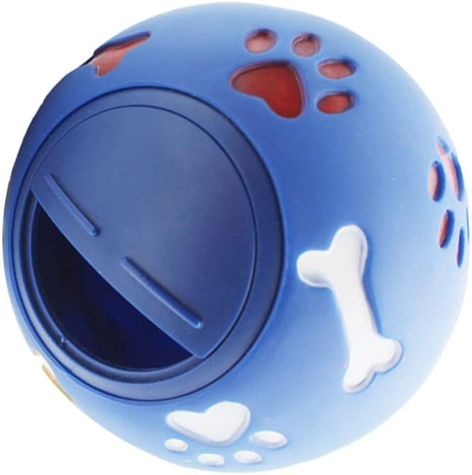 EVGATSAUTO Pet Puzzle Ball Dog Treat Dispenser Ball Rubber and Plastic Adjustable Opening Slow Feeder Chew Toy Bright Bone Design for Small Medium Large Dogs Indoor Training (M 11cm/4.3in Diameter)