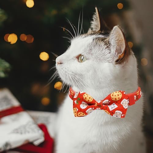 2 Pack Christmas Dear Santa & Cookie Mail Design Collars with Removable Bow Tie & Bell, Holiday Breakaway Safety Buckle Collar for Boys and Girls Kitties and Kitten(Red&Green)