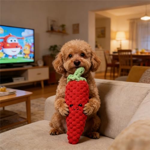 Squeaky Veggies Stuffed Dog Toy Crinkle Plush Interactive Chew Toy for Small Medium Dogs Soft Teething Puppy Toy with Sound Mental Stimulation Birthday Pet Gift (Chili)