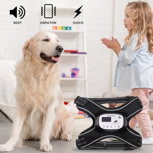 Pilipane GPS Wireless Dog Fence Electric Adjustable Dog Vest Fence with 3 Training Modes Rechargeable Pet Fence System with Reflective Strip for Outdoors