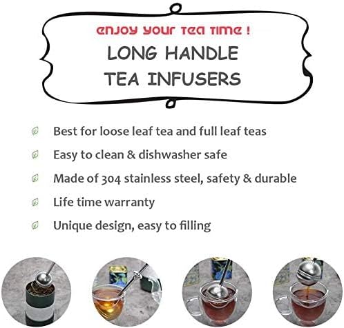 2Pcs Long Handle Tea Ball, One Handed Pressing Operation, Easy to Use | Fine Mesh Holes, Stainless Steel Ball, No Tea Residue, For Cup and Teapot, Tea Lover Gift, Free Clean Brush