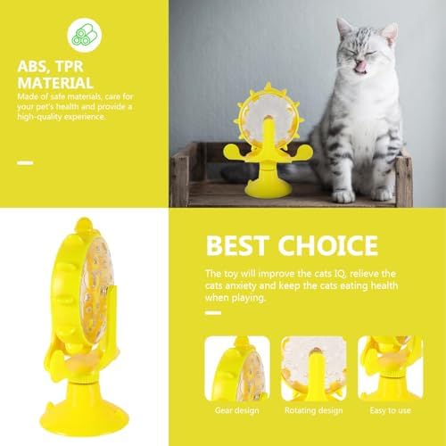 DOITOOL Windmill Cat Toy Cat Treat Dispenser Toy Interactive Cat Toy Slow Feeder Dog Food Dispenser Pet Treat Feeder 360 Degree Rotating Windmill Toys with Suction Cup, Yellow
