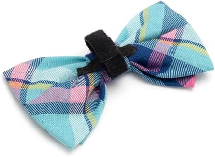 THE WORTHY DOG Spring Patterns Pet Bow Ties for Dogs & Cats,Aqua/Navy Plaid