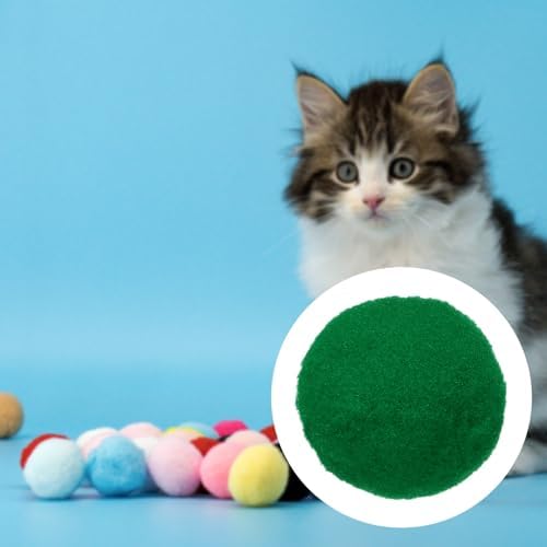 Cat Toy Pom Ball, Interactive Cat Ball Toys Fuzzy Pompoms (Plush, 1.2Inch, 30Pcs, Grass Green) for Kittens Pet Enrichment Training Play Indoor