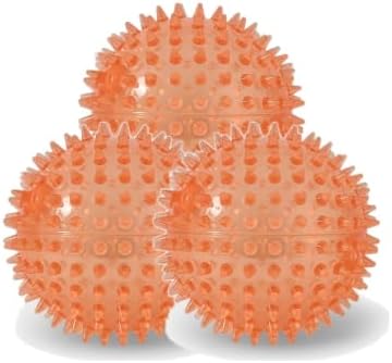 Squeaky Spiky Dog Balls for Teeth Cleaning & Gum Massage 2 Inch Puppy Small Dogs Orange | Spiny TPR Rubber Chew Toys for Fetch Play Interactive Bouncy Dental Balls BPA Free Nontoxic Floats - 3 Pack