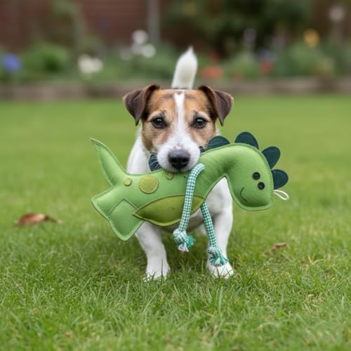 Fuzzl Eco Leather Digby Dino Toy Natural and Tough Dinosaur Dog Toys - Long Lasting Chew Toys for Aggressive Chewers Strong Dog Toy for Dogs and Puppy