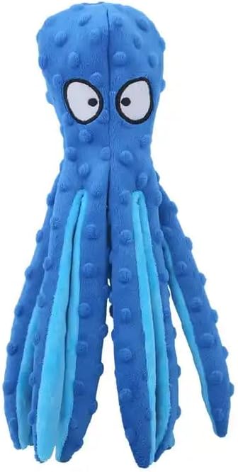 Squeaky Octopus Dog Toys - no Stuffing Crinkle Plush Dog Toy - Pack of 2 (Orange and Blue)
