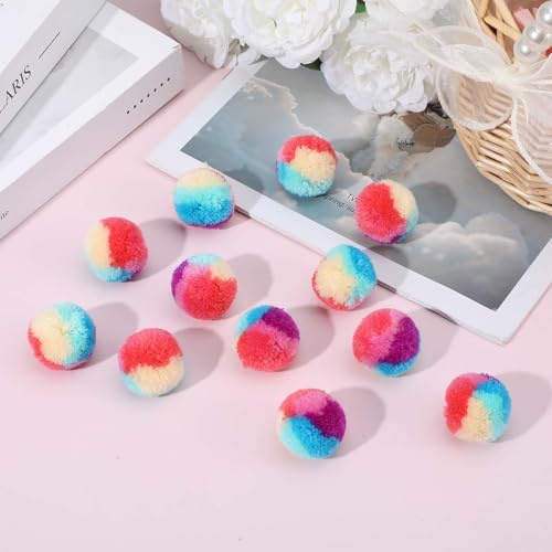 Xindojuz 20 PCS Cat Pom Pom Balls, Assorted Color Fur Toy Kitty Yarn Puffs, Small Plush Interactive Soft Fuzzy Kitty Toy Balls for Indoor Pet Cat Kitten Teething, Chasing & Self Play, 0.98 Inch