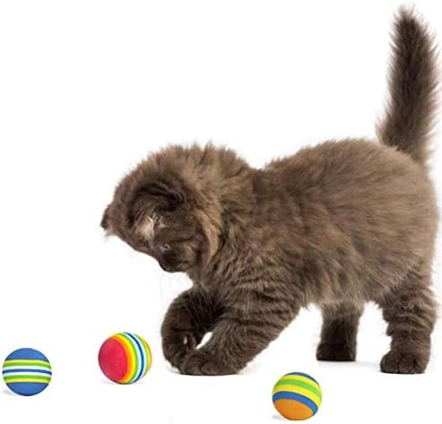VOVIGGOL 12 Pack Rainbow Cat Toy Balls Soft EVA Foam Interactive Indoor Kittens Favorite Toys 1.38" Dia. Small Dogs Puppies Toy Balls Bulk Activity Chase Quiet Play Sponge Ball