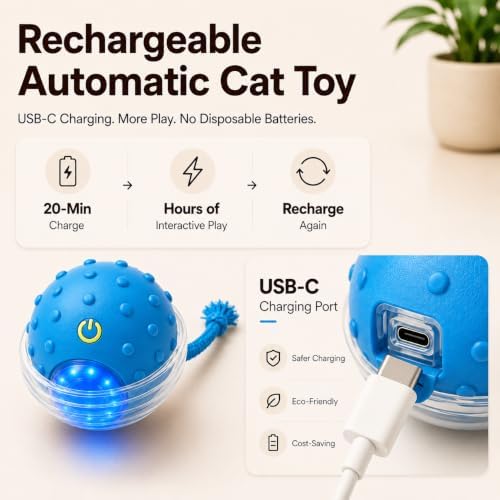 Interactive Rolling Cat Ball, Motion Activated Automatic Cat Toy