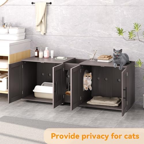 Cat Litter Box Enclosure for 2 Cats,55" Large Hidden Litter Box Furniture with Barn Door & Double Rooms,Modern Indoor Pet House TV Stand Side Table,Cats Washroom,for Bedroom Living Room,Walnut