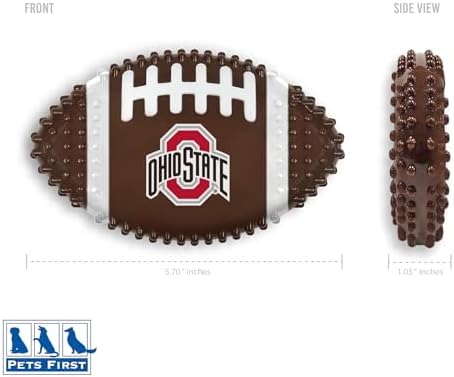 NCAA Ohio State Buckeyes Mega-Chew Hard Nylon Bacon-flavored Dog Bone Football Chew Toy. Interactive Tasty & Fun Dog Chew Toy. Indestructible Strong Durable Tough Dog Toys for Aggressive Chewers