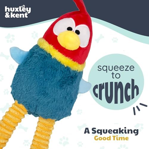 Huxley & Kent Funny Dog Toy w/Squeaker – Power Plush Squeaky Dog Toys for Small, Medium & Large Dogs – Soft Stuffed Animal for Indoor Play & Fetch - Squeak to Crunch - Lankies Red Rooster, Small