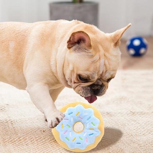 Donut Dog Toy, 6 Inch Bite Squeaker Sound Dog Donut Toys with Exquisite Embroidery, 3Pcs Interactive Soft Plush Toy for Small Medium and Large Dogs.