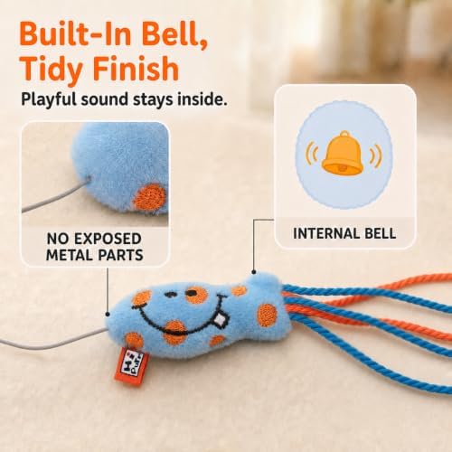 Interactive Cat Wand Toy with Plush Fish Teaser, Ultra-Thin Elastic Cord, Retractable Stainless Steel Wand for Indoor Cats