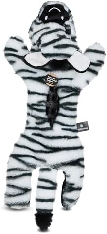 Smithsonian Longamals Zebra Plush Dog Toy – 20" Crinkle & Squeaky, Stuffing-Free Interactive Tug Toy for Medium & Large Dogs