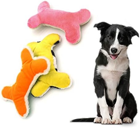 JKW Squeaky Plush Dog Toy Set, 3 Pack Interactive Pet Toys, Chew Toys for Small Medium Large Dogs (Bone 3 Pack)