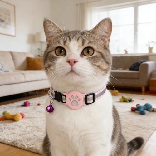 GPS Tracker Collar for Dogs/Cats, Rejustable Tractive GPS Cat Tracker with Real-Time Location, Fit for iOS and Android, Pet Tracker for Safety of Pets' Outdoor Activities (Pink Silver)