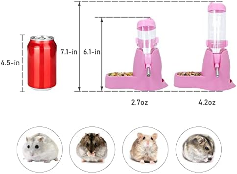 Wontee 3 in 1 Hamster Water Bottle with Food Bowl Hideout Base, 80ML, Pink