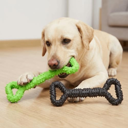 TPR Dog Chew Toy, Bone Shaped Teeth Cleaning Stick with Textured Surface, Green Black, 13 x 4.3 x 1.2 in(Green)