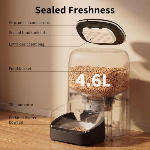 HoneyGuaridan RFID Automatic Cat Feeder with Collar Tag-Activated Personalized Meal, 4.6L 5G WiFi APP Control Cat Food Dispenser with Diet Tracking and Anti-theft for Multi Pet Home and Different Diet