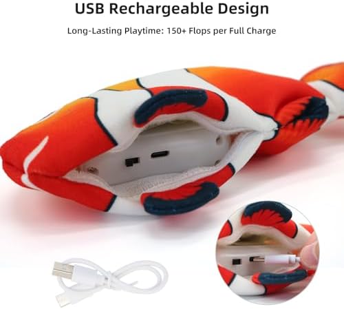 3 Pack Flopping Fish Cat Toy, Interactive Plush Cat Kicker Toy with Catnip Pocket, USB Rechargeable Wiggle Fish Set(Carp+Clownfish+Mackerel) for Indoor Kitten & Small Dogs, 3 Assorted Sizes