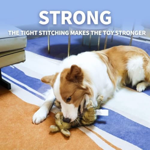 ALL FOR PAWS Rabbit Squeaky Doy Toy, Bunny Dog Toy for Medium Large Breed, Puppy Fetch Toy with Squeaker, Plush Chew Dog Toy, Classic Brown Rabbit-L