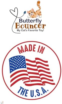 Butterfly Bouncer - Butterfly on Wire Bounces to Mimic a Real Butterfly's Flight - Interactive Cat Toy - Cats/Kittens Play Catch Chase Exercise-Comfortable Bamboo Handle-Stocking Stuffer-Made in USA