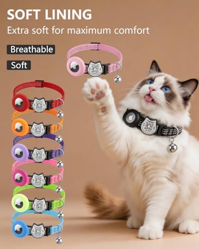 Cat Collar with AirTag Holder, QR Code Tag and Bell (Rose red, Dot Matrix)