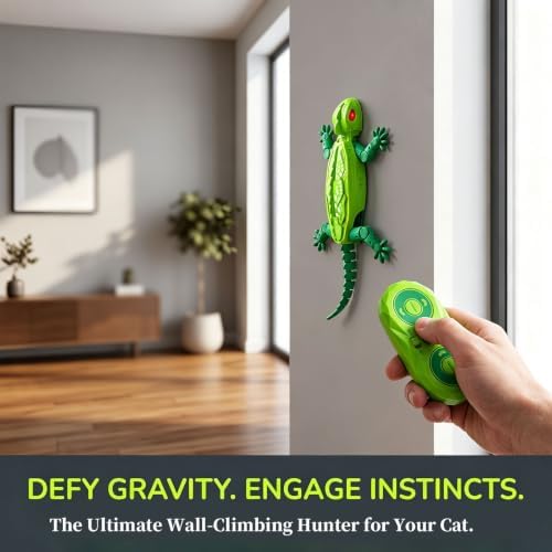 Remote Control Wall Climbing Gecko for Cats, Interactive RC Lizard that Climbs Walls & Ceilings for Indoor Felines, Rechargeable Electric Pet Chaser with Lifelike Crawling Action (Blue-1pcs)