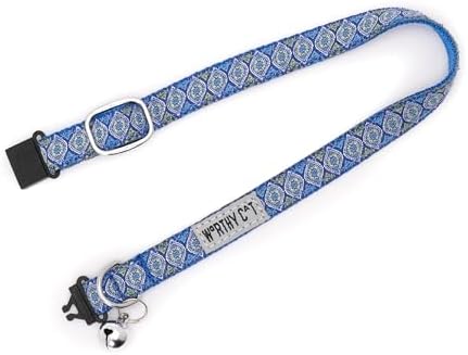 THE WORTHY DOG Graphic Pattern, Breakaway Cat Collar, with Bell, Blue