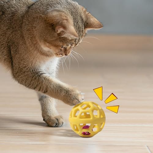Dog Chew Toys with Bell Sound, 3 Rubber Bouncy Ball for Medium/Large Dogs, Interactive Fetch Ball Teeth Cleaning&Training, Hollow Design with Internal Bells (Yellow)