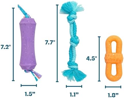 Flex-Force Chew Dog Toys, Multiple Textures & Scents for Sensory Play, Moderate Chewers, Teething Puppies and Small Breeds up to 25 lbs, 3-Pack, 7.7"