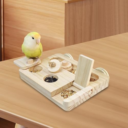 Wooden Foraging Toy Bird Puzzle Pet Treat Dispenser Parrot Enrichment Game Educational Mental Training Wood Three Compartments