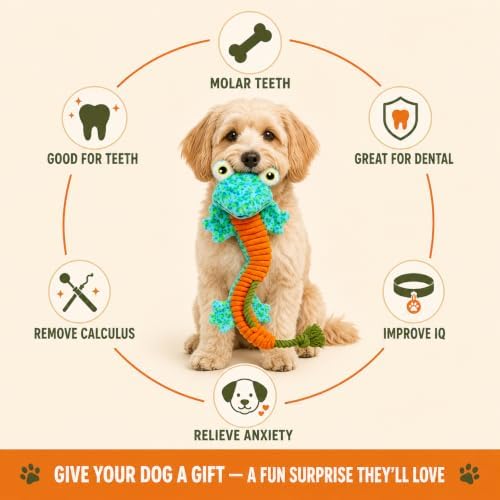 Dog Toys Squeaky Plush No Stuffing, Stuffless Crinkle Dog Toy with Rope Tug Pull Design, Durable Chew Toy for Puppies Small Medium Large Dogs, Fun Interactive Pet Toy