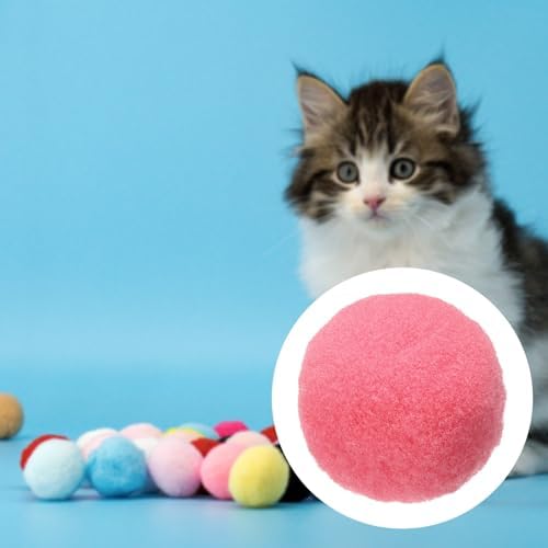 Cat Toy Pom Ball, Interactive Cat Ball Toys Fuzzy Pompoms (Plush, 1.2Inch, 30Pcs, Red) for Kittens Pet Enrichment Training Play Indoor