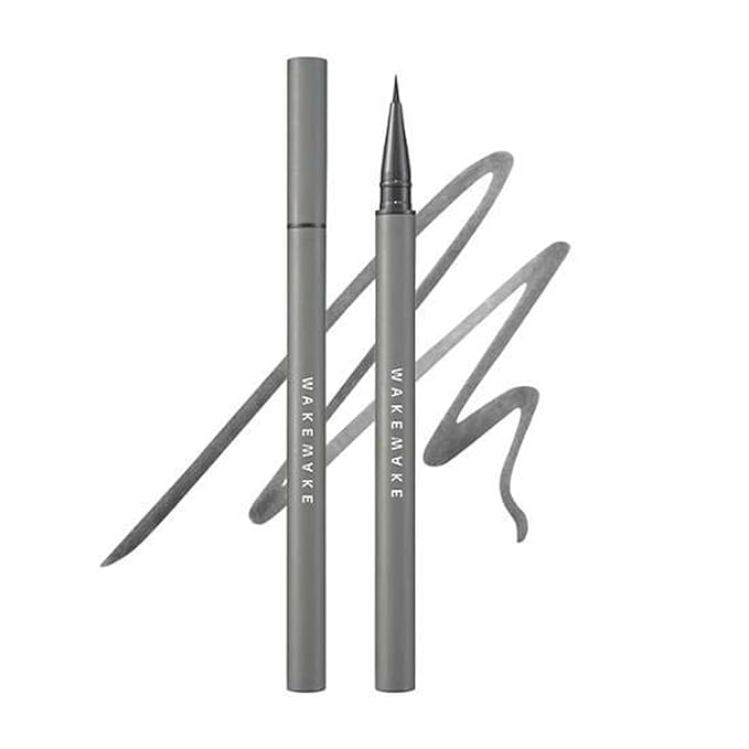 WAKEMAKE Real Ash Brush Eyeliner, Korean Makeup Liquid Eyeliner, Smudge-proof, Ultra-Fine Tip, Long Lasting Waterproof Liquid Eyeliner 0.04 OZ (Pack of 2) (01 ASH BLACK)