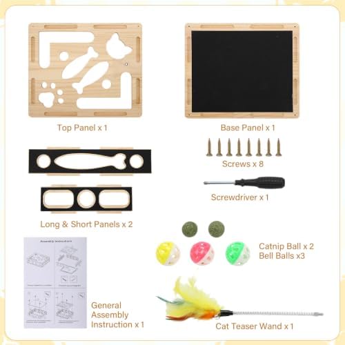2026 New Cat Nail File Scratcher Puzzle Enrichment Box with Built-in Sandpaper 5 Balls & 1 Feather Wand Toys, Rufftopia Cat Claw Saver Interactive Toy Stress-Free Alternative to Clippers & Grinders