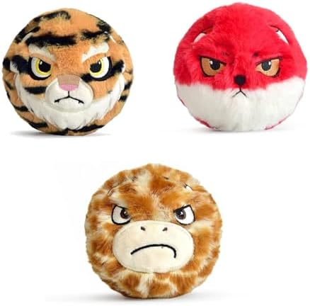 Squeaky Dog Toys for Aggressive Chewers, Plush Bouncy Puppy Ball Toys, Interactive Toys for Small Medium Large Dogs, Food and Drinks Theme, 2x10x5 Inches (Tiger Fox Deer Set)