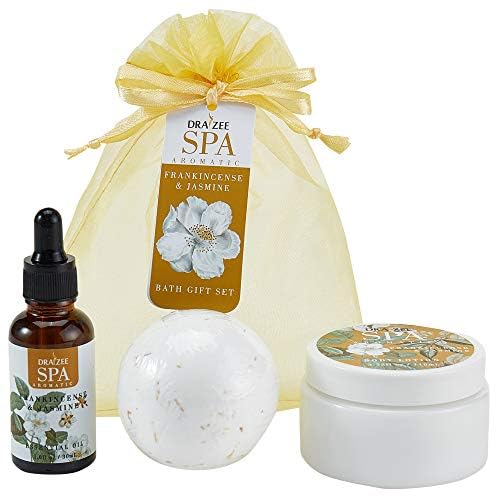 Mother’s Day Gift Baskets for Women- 3 Pcs Frankincense & Jasmine Scented Bath and Body Spa Self Care Kit, Relaxing Bath and Body Set, Home Spa Gifts for Her by Draizee