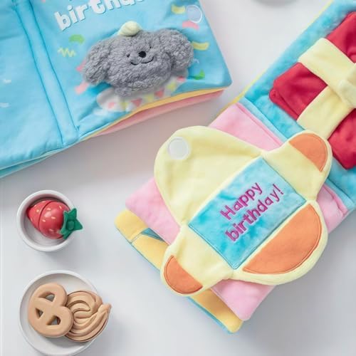 Cute Dog Birthday Toy Squeaky Snuffle Mat for Small Medium Dogs Interactive Plush Book Treat Puzzle for Puppy Crinkle Gifts (Blue)