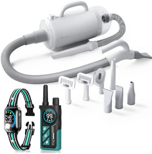 Sevy Buzzy Bark & Shock Collar Bundle with Sucky 2-in-1 Dog Blower & Vacuum