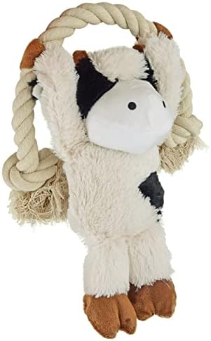 Native Pup Dog Toy Rope and Plush Stuffed Squeaker, Tug of War Toys for Dogs, Puppy Welcome Home Add on for Pets (Cow)