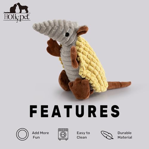Hollypet Armadillo Squeaky Puppy Dog Toys for Small Medium Dogs, 8"