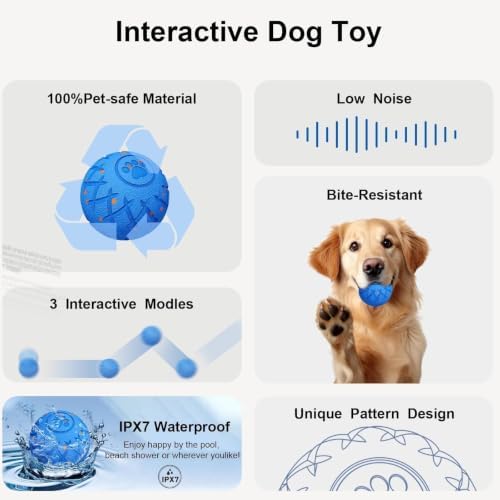 Moving Dog Toy, Interactive, Bouncing and Rotating, Silent Foam Material, IP54 Waterproof Rating, Smart Active Rolling, Stimulation Toys for Medium and to Keep Them Busy