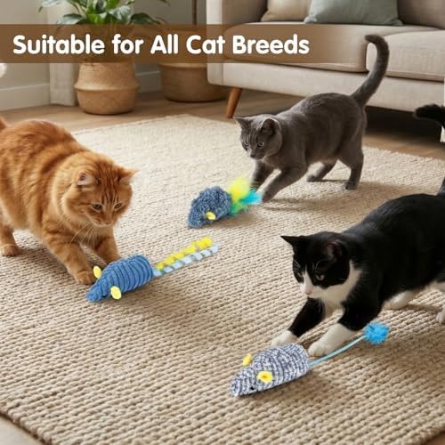 Catnip Toys (3 Pack), Cat Mouse Toys for Indoor Play, Small Interactive Cat Toys for Indoor Cats, Perfect for Single or Multi-Cat Households (Green)