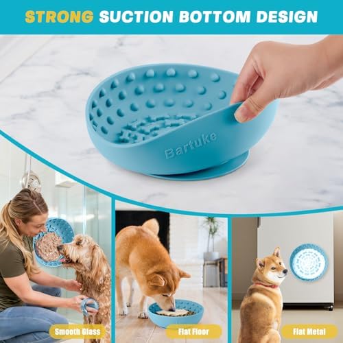 Dog Lick Bowl, Silicone Slow Feeder Dog Bowl with Strong Suction, Cyan